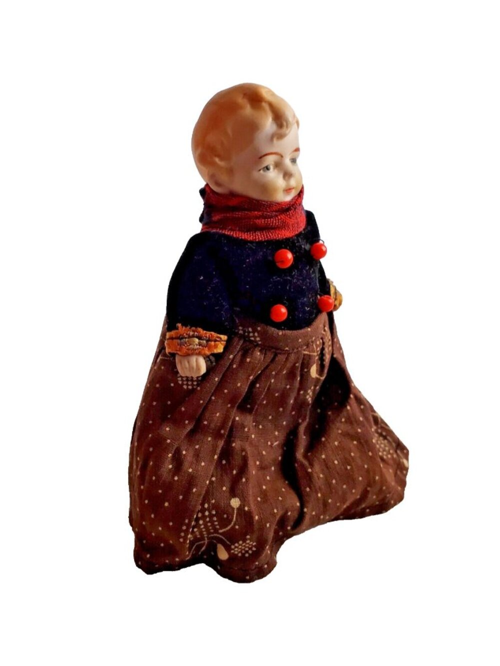 Miniature China Head Doll 5 in Handmade Elaborate Costume Vintage Unmarked